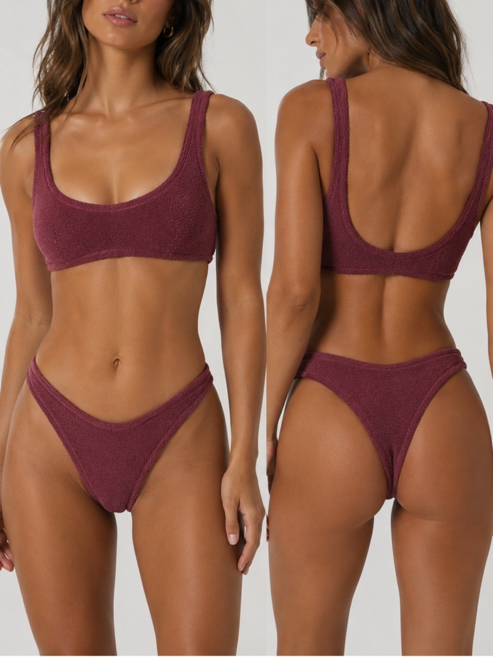 Hunza G Textured Bikini Set in Burgundy